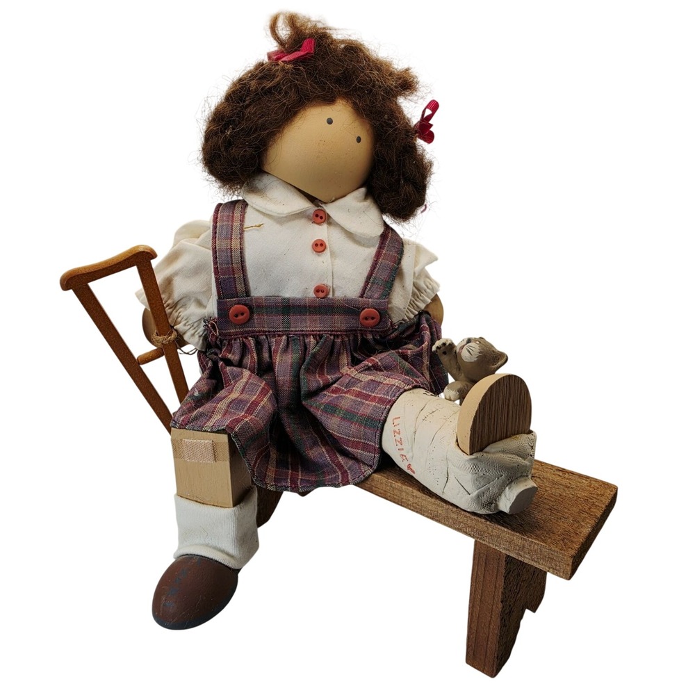 Vintage Lizzie High Polly Bowman 10in Artist Doll Bench Cat Crutch 1997 Get Well